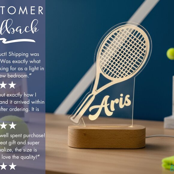 Personalized Tennis LED Night Light – Fun Sports-Themed Room Decor - Picture 7 of 8